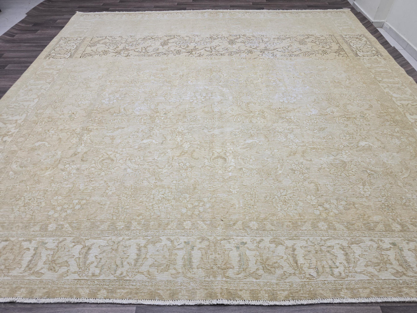 11x11 feet Square Area RUG/ Neutral Vintage Rug / Square Turkish Rug Oversize/ Beige/Cream Oushak Rug/ Wool Area Rug