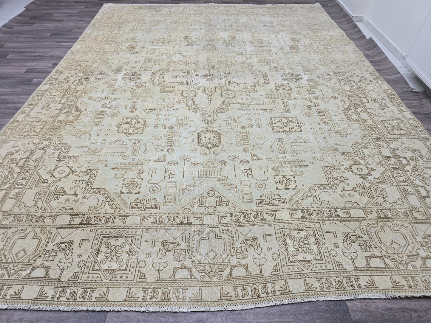 9.65X12.5 feet Neutral Oversize Turkish Rug/ Hand Knotted Wool Area Rug/ Large Distressed Rug/ Big Oushak Rug/ Bohemian Bedroom Decor Rug