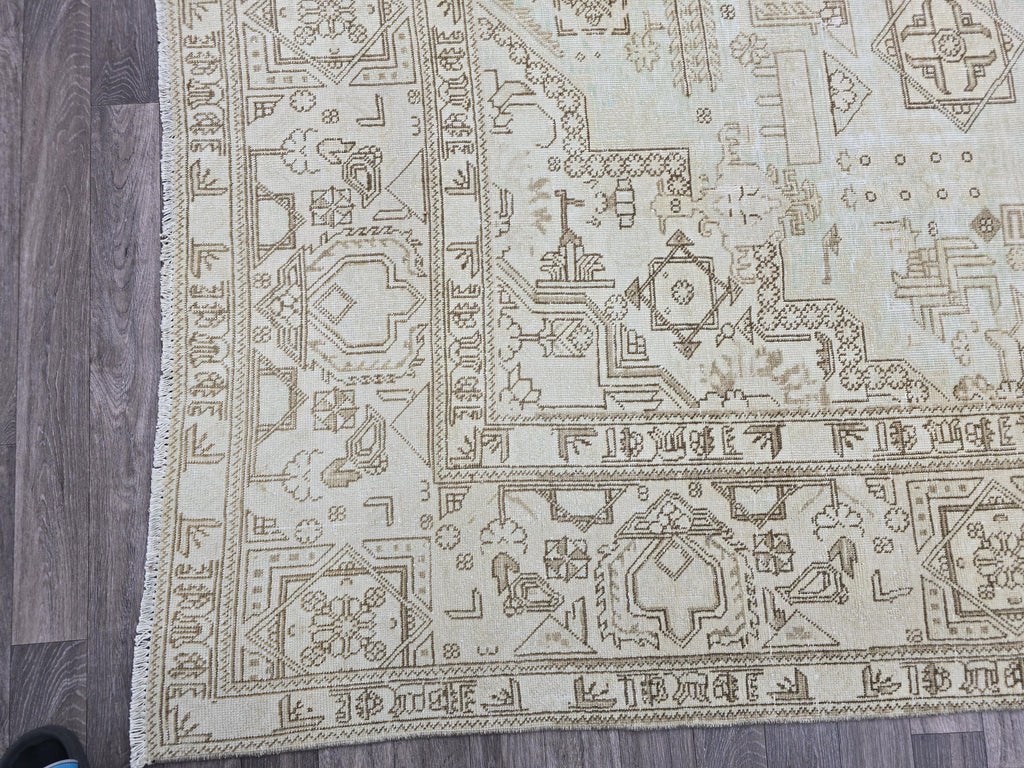 10x12 Hand Knotted Wool Turkish Oushak Rug: Neutral Distressed Area Rug