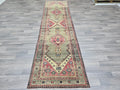 Vintage Turkish Runner Rug 3x11: Handknotted Oushak, Pastel Geometric Hallway Rug