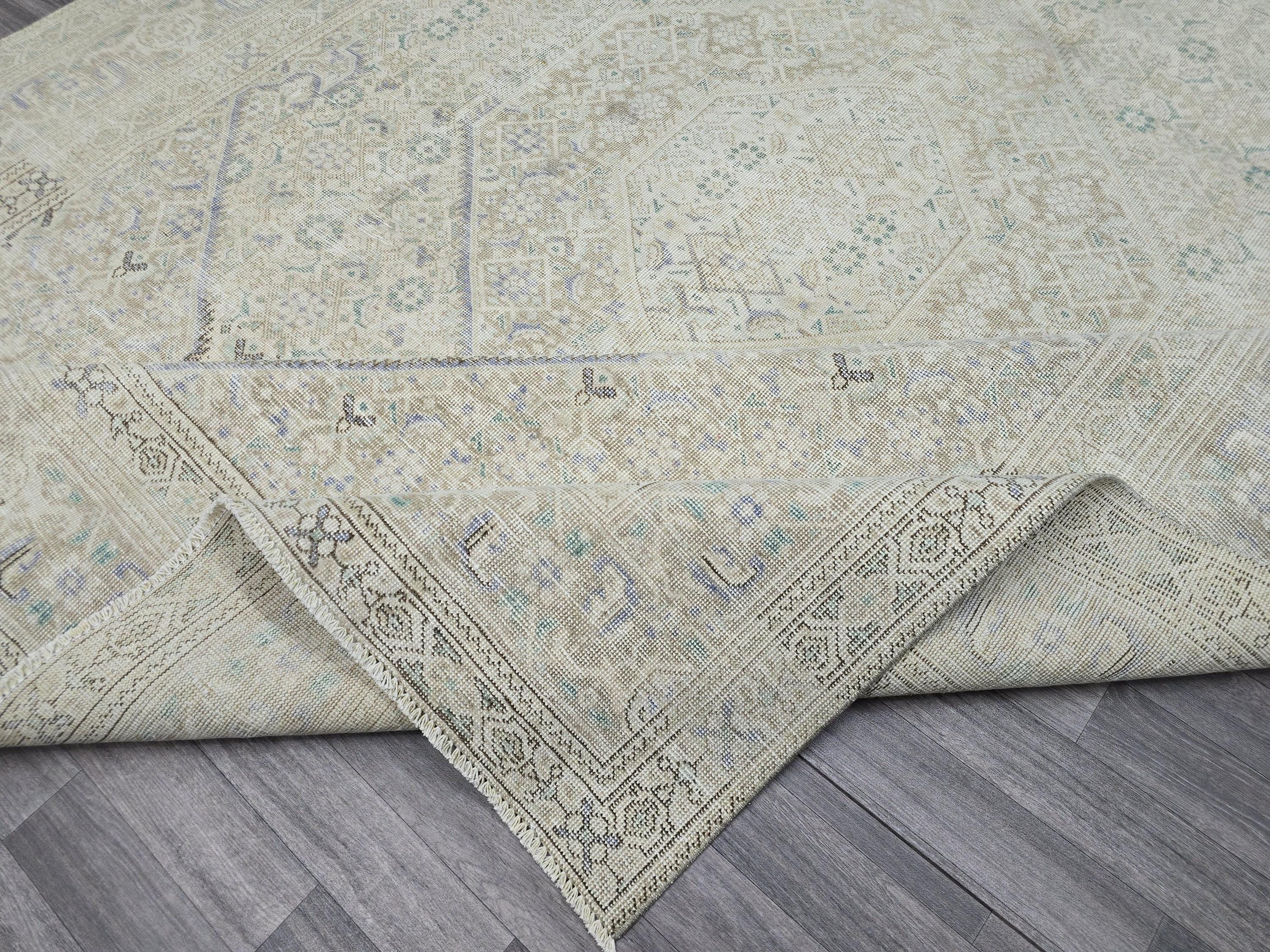 9x13 Hand-Knotted Wool Oushak Rug: Oversize Vintage Turkish Area Rug