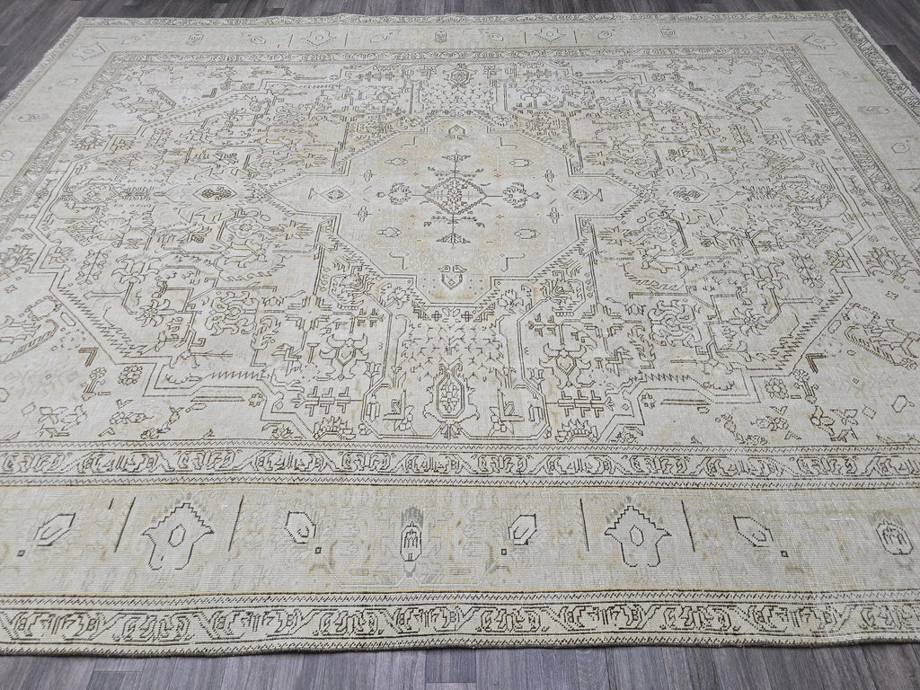 Neutral Turkish Oushak Area Rug 9x12 Beige Cream Brown Vintage Handmade