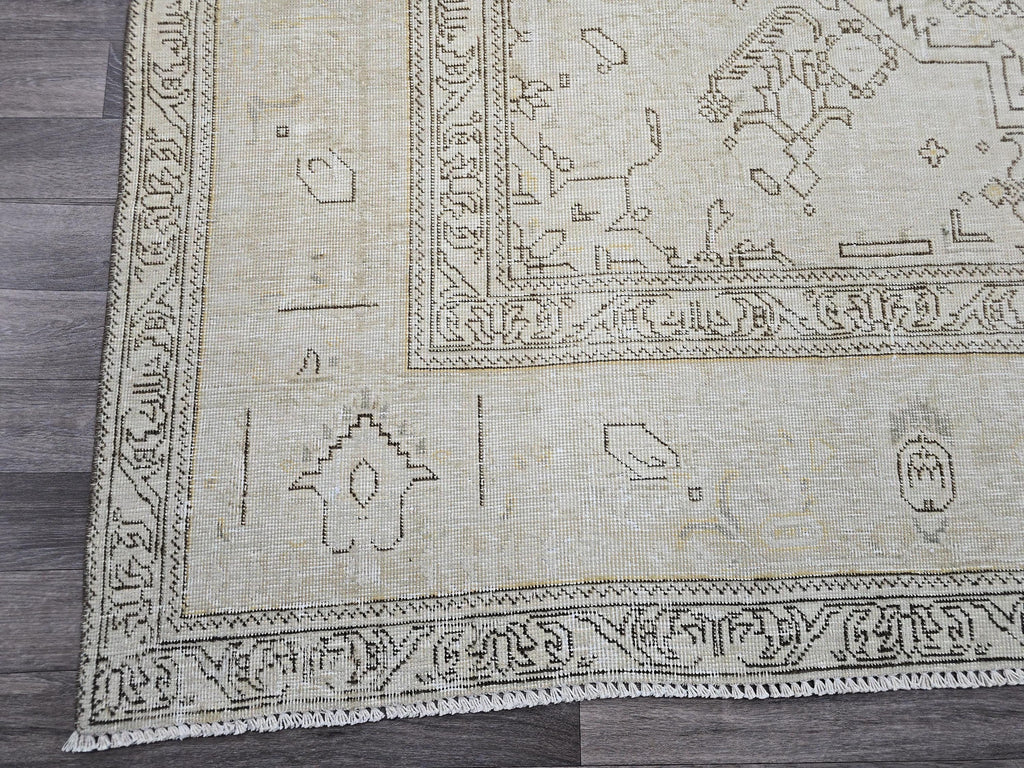 Neutral Turkish Oushak Area Rug 9x12 Beige Cream Brown Vintage Handmade