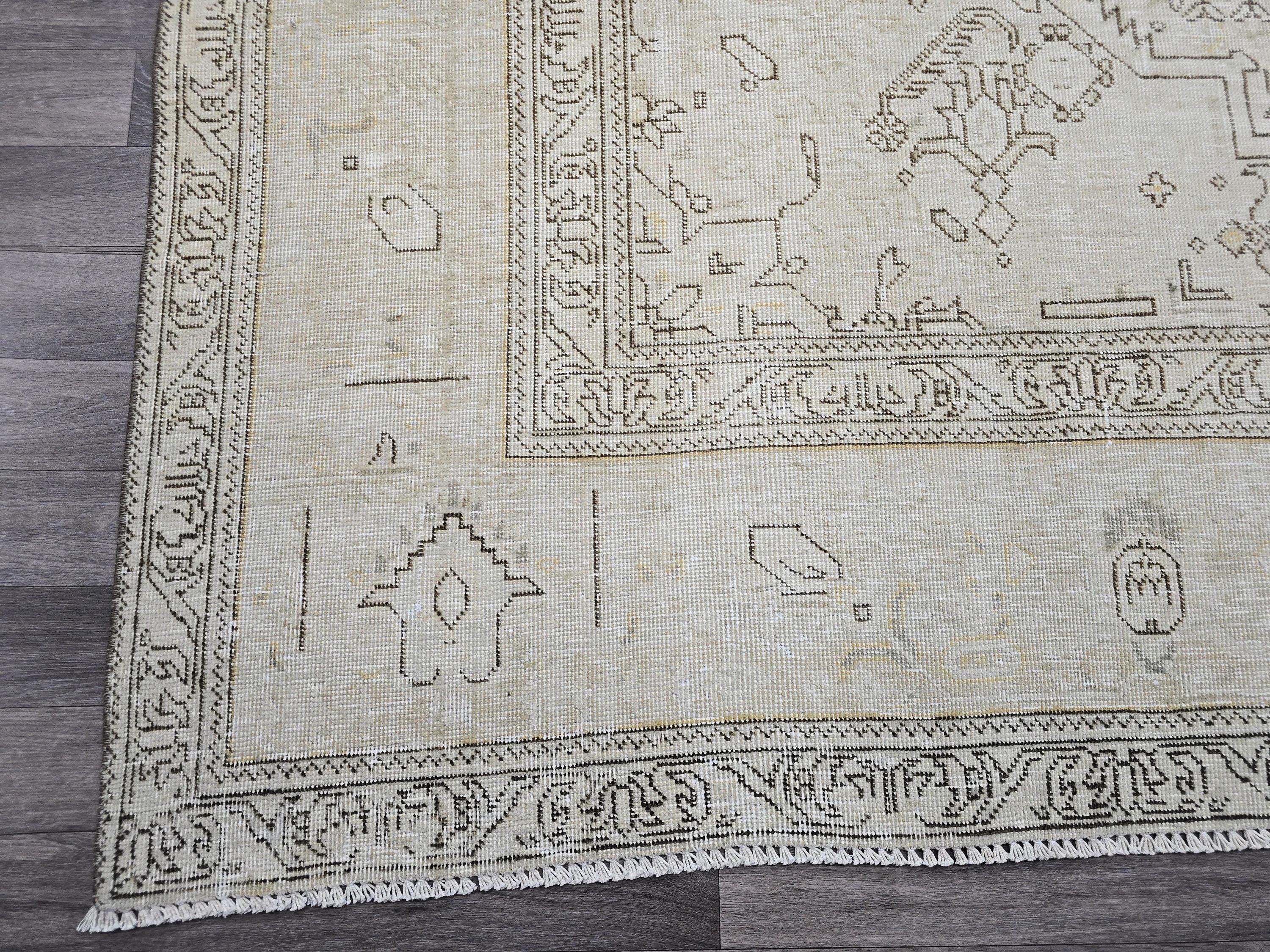 Neutral Turkish Oushak Area Rug 9x12 Beige Cream Brown Vintage Handmade