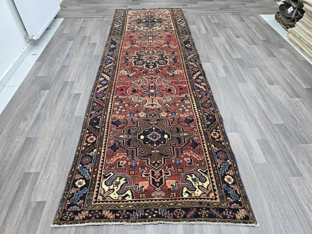 Vintage Turkish Rug Runner: 3.5x11 Hand-Knotted Wool Anatolian Pastel Rug