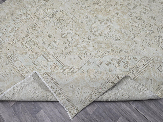 10x12 Geometric Neutral Vintage Area Rug/ Handmade Wool Heriz Rug/ Anatolian Oushak Rug Oversize Blush faded Sage Green brown