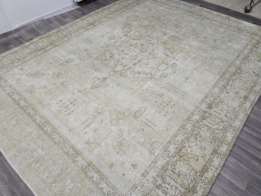 9.80x12.40 feet Cream Vintage Turkish Rug - Neutral Area Rug 10x12 - Oversized Persian Design Rug - Wool Oushak Rug - Scandinavian Decor Rug