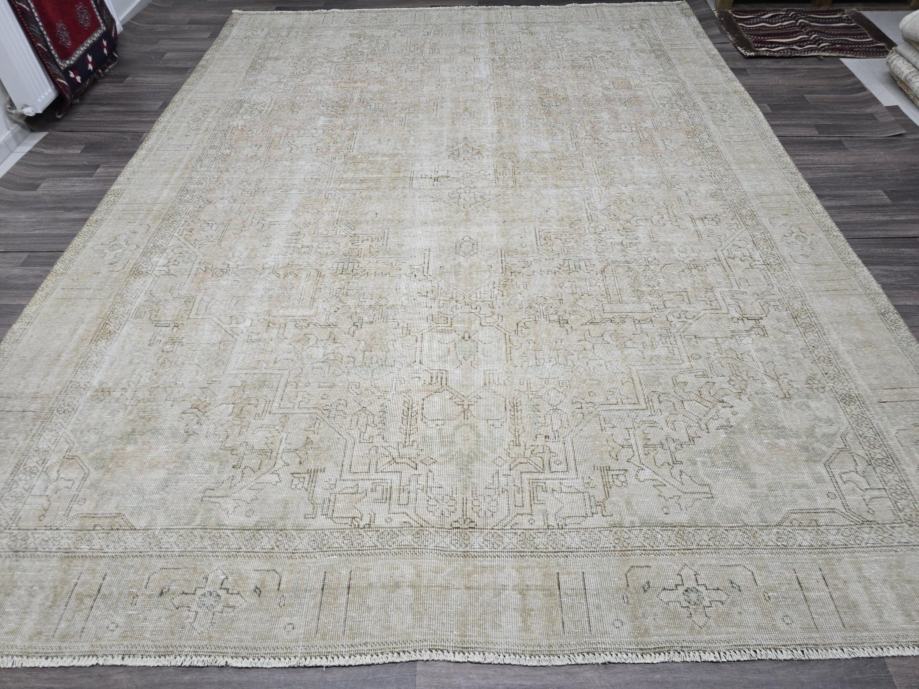 Neutral Oushak Area Rug/ Hand Knotted Vintage Oversize Turkish Rug Geometric // 9.50x12.50 feet