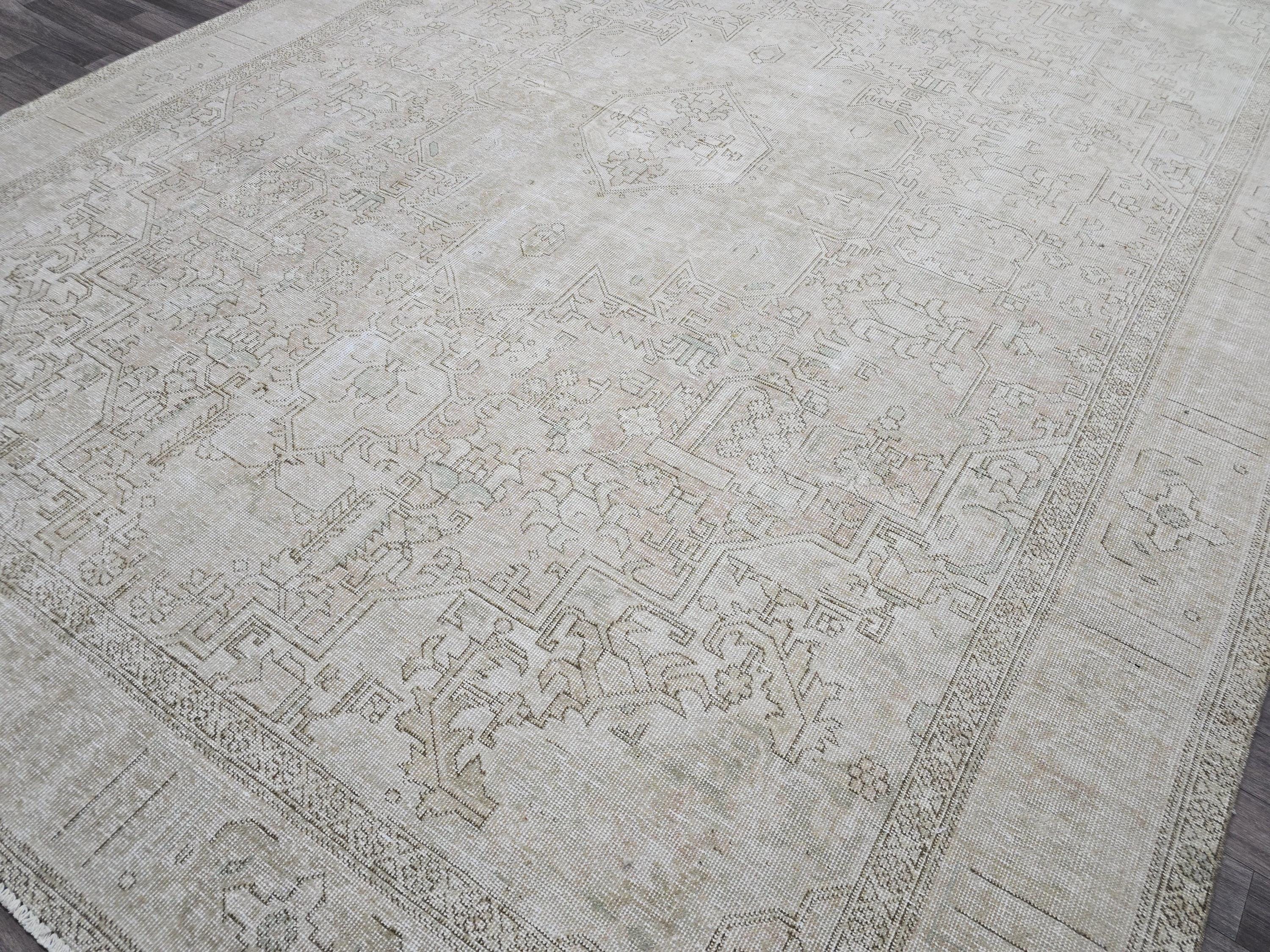 Neutral Oushak Area Rug/ Hand Knotted Vintage Oversize Turkish Rug Geometric // 9.50x12.50 feet