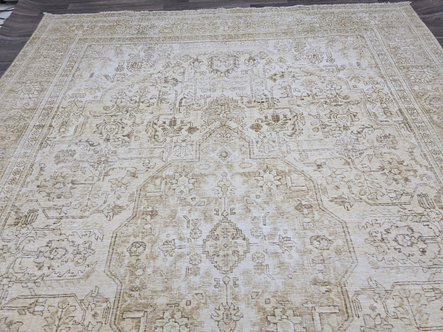 9x12 Turkish Rug - Neutral Area Rug for Bedroom and Livingroom, Large Oushak Rug 9'4" x 12'5" ft, Beige Carpet, Bohemian Living Room Decor
