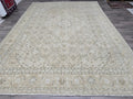 9x12 Vintage Turkish Oushak Rug: Neutral Wool Area Carpet