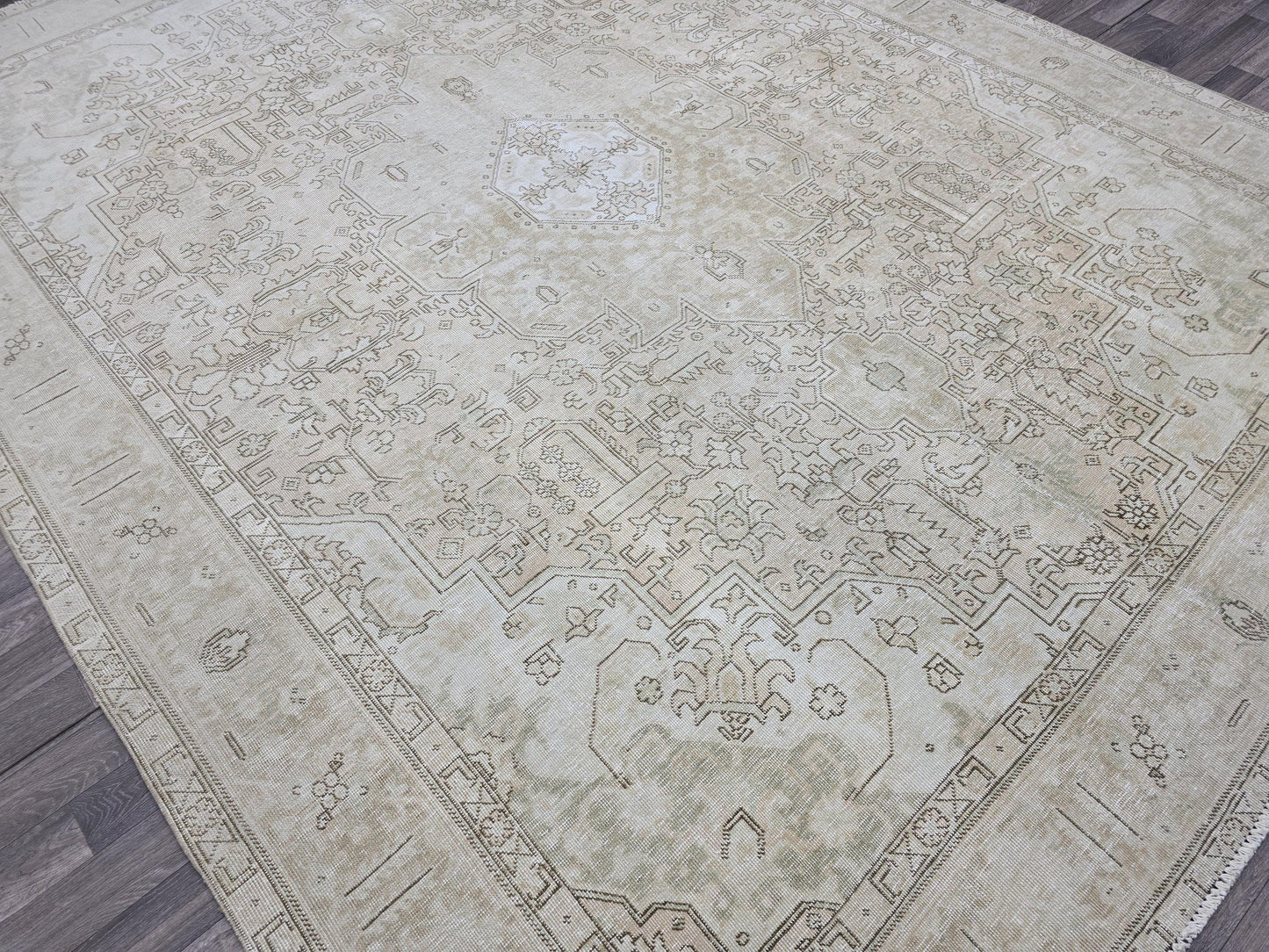 Vintage Turkish Oushak Rug | 9.45x12.25 ft | Neutral Beige Large Area Rug | Handwoven Anatolian Carpet