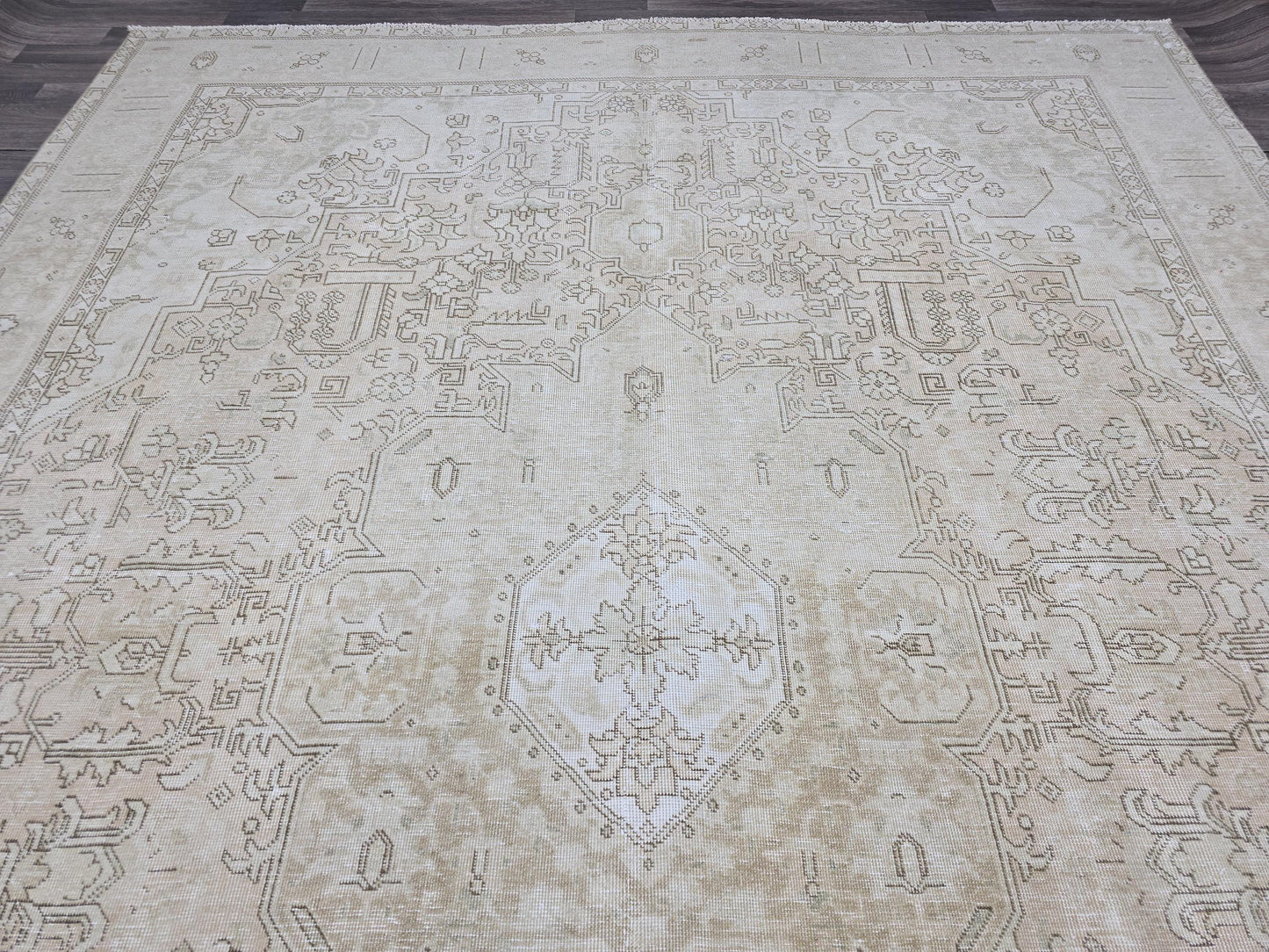 Vintage Turkish Oushak Rug | 9.45x12.25 ft | Neutral Beige Large Area Rug | Handwoven Anatolian Carpet