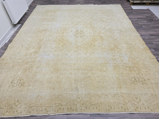 Vintage Neutral Distressed Hand-Knotted Area Rug | 10x12 ft | 50-60 Years Old