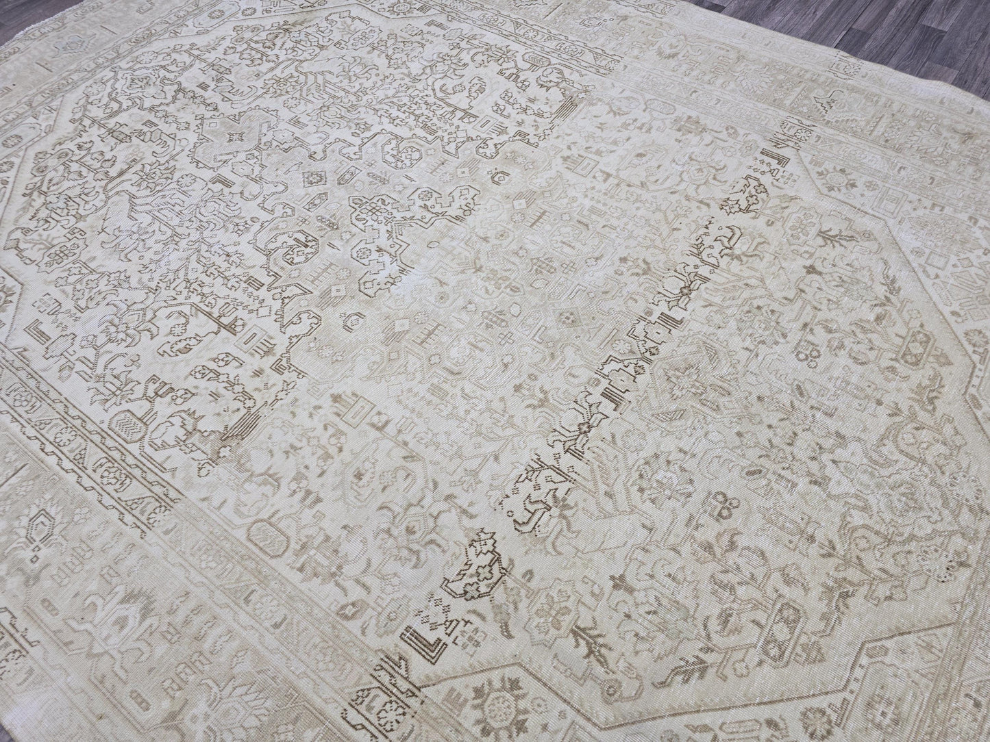 9.5x12.60 feet Handmade Wool Oushak Area Rug Neutral Geometric Beige and Brown rug