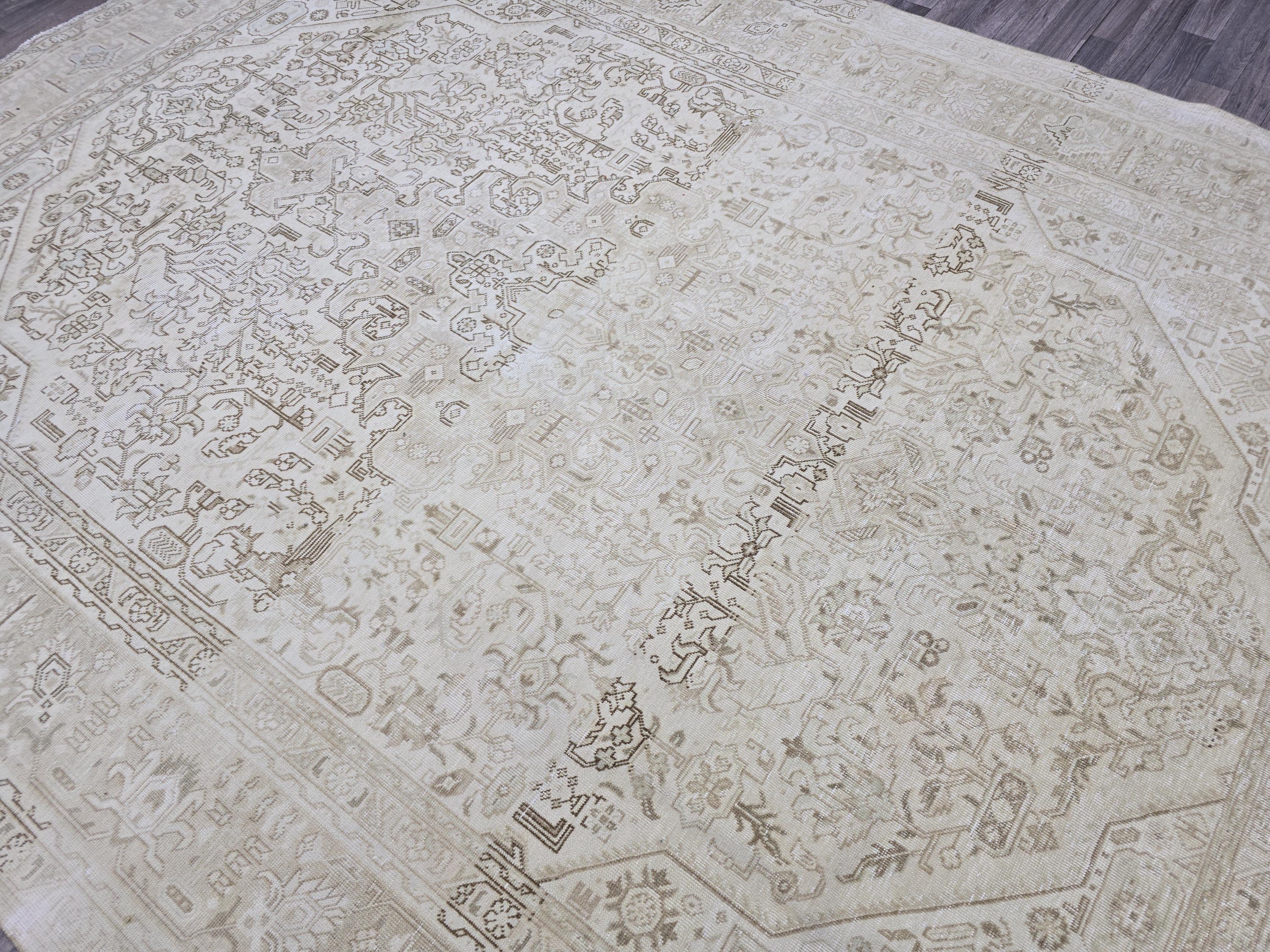 9.5x12.60 feet Handmade Wool Oushak Area Rug Neutral Geometric Beige and Brown rug