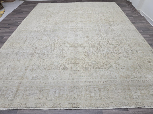 10x13 Vintage Oushak Rug Large Beige Turkish Area Rug 10x13 Neutral Living Room Carpet Handwoven Anatolian Oriental  Distressed Carpet
