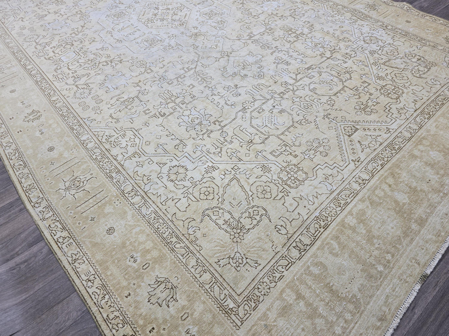 10x15 Neutral Vintage Oushak Area rug HandKnotted Muted Beige/Cream Brown //9.70x15.45 feet