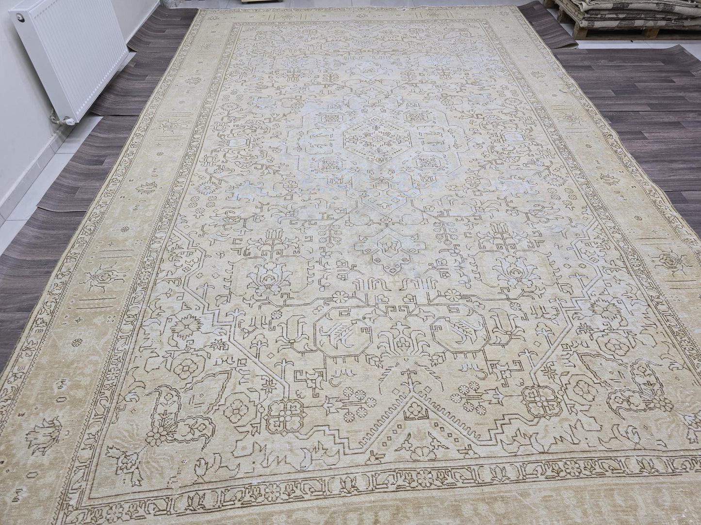 10x15 Neutral Vintage Oushak Area rug HandKnotted Muted Beige/Cream Brown //9.70x15.45 feet