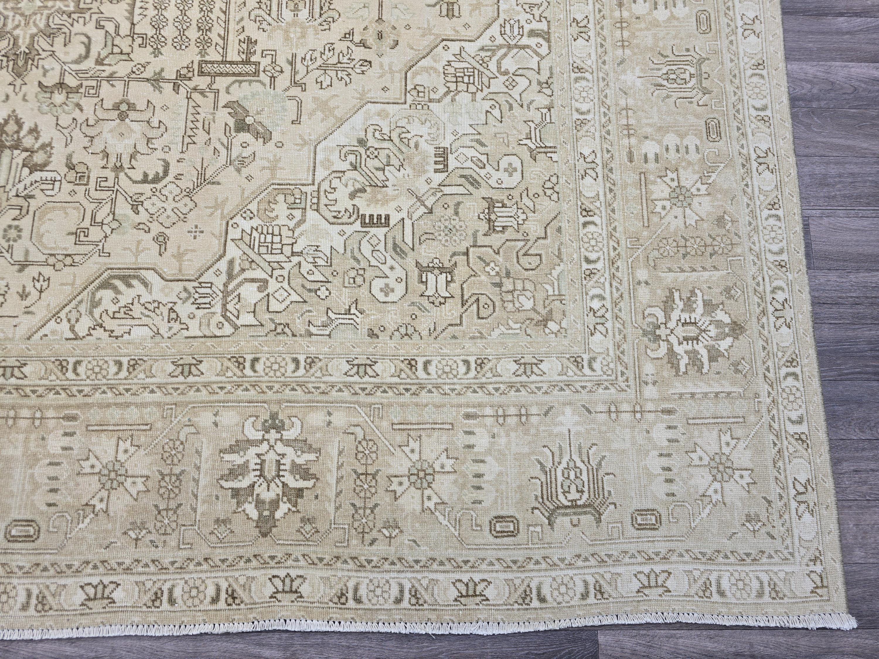 Oversized Vintage Turkish Oushak Rug: 9.6x12.5 ft, Neutral Beige Wool