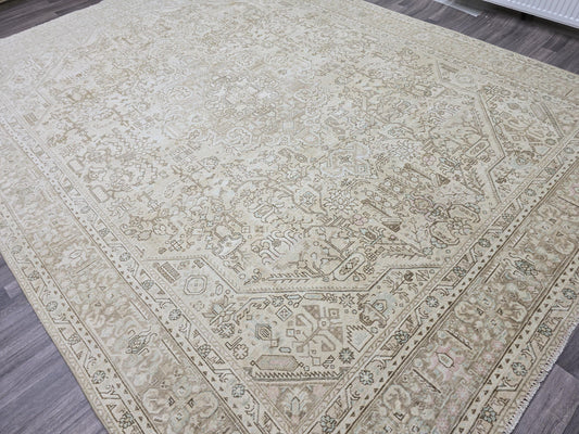 9x12 Neutral Area Rug/ Oversized Vintage Carpet/ Extra Large Natural Wool Rug for Livingroom/ Muted Turkish Oushak Rug //9.45x12.30 feet