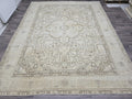 Large Vintage Turkish Oushak Rug: Handwoven Wool, Beige Geometric Medallion (9.7 x 12.25 ft)