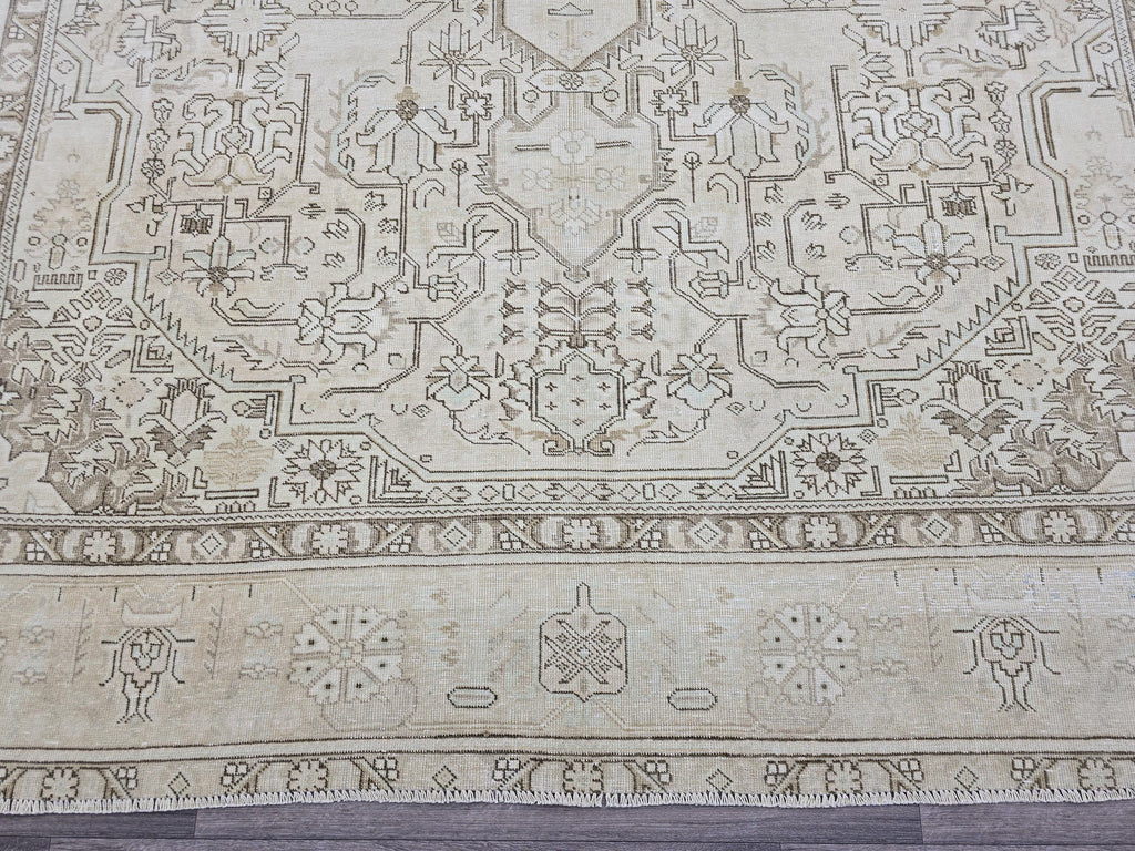 Oversized Hand-Knotted Wool Oushak Rug: Beige Medallion, 9.7 x 12.25 ft