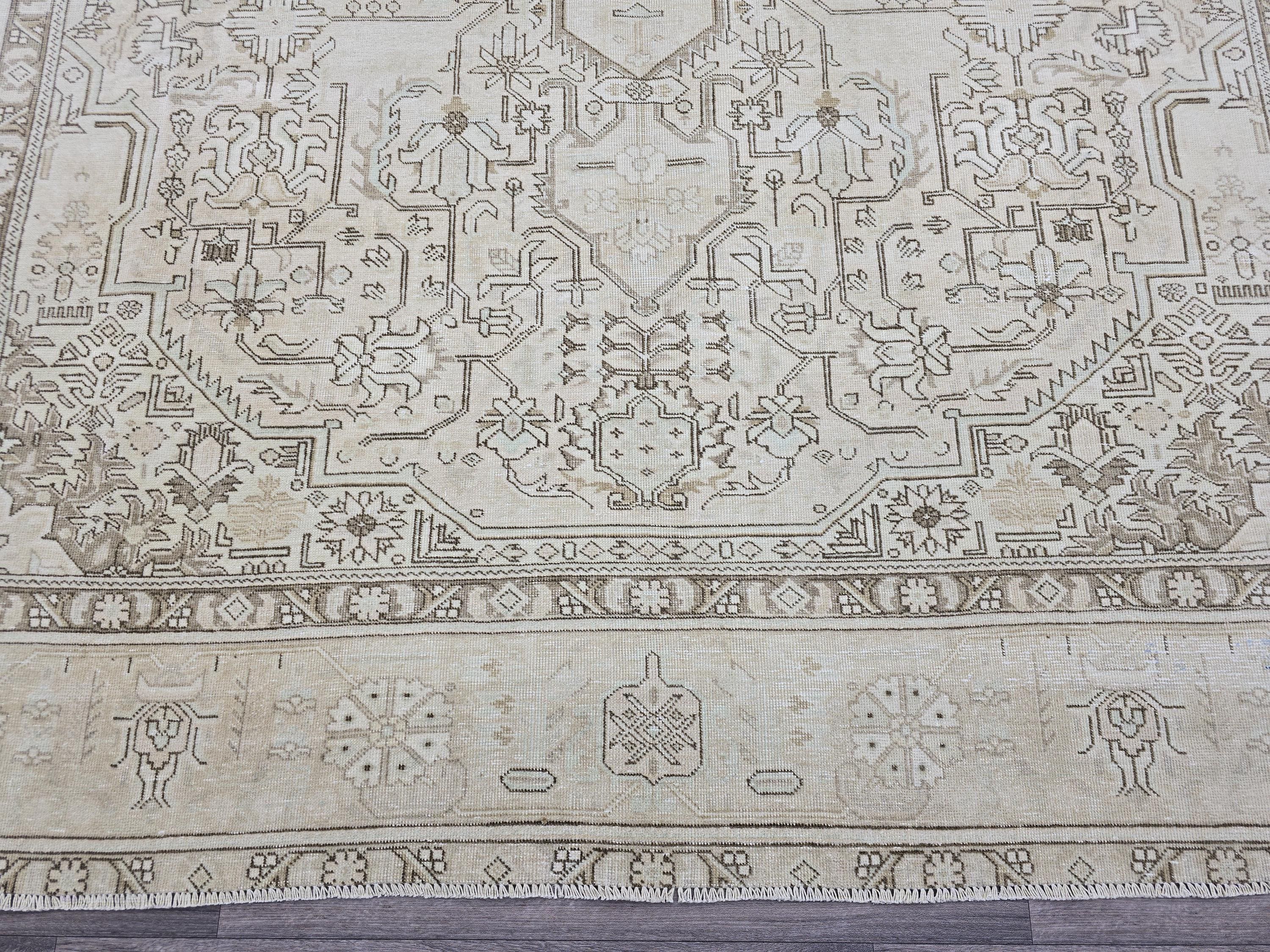 Oversized Hand-Knotted Wool Oushak Rug: Beige Medallion, 9.7 x 12.25 ft