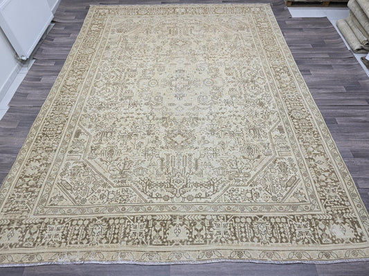 9x12 Vintage Turkish Oushak Rug, Large Neutral Area Rug 9.3x12.4 ft, Beige Cream Handwoven Wool Carpet, Anatolian Oriental Living Room Rug
