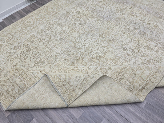 9x12 Classic Vintage Oushak Area Rug/ Neutral Turkish Rug/ Muted Area Rug 9x12 / Faded Oriental Carpet Geometric Design