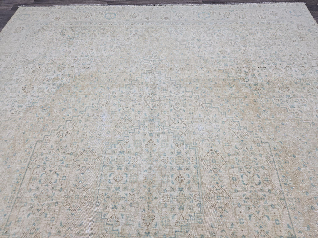 10x12 Muted Vintage Oushak Area  Rug Geometric Cream Beige Sage Green Brown