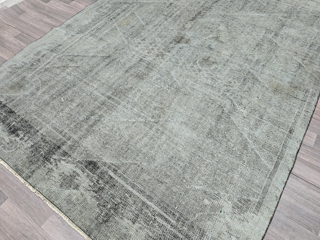 Vintage Turkish Overdyed Rug: Mint Green Distressed Bohemian Carpet (6.7x10.8 ft)