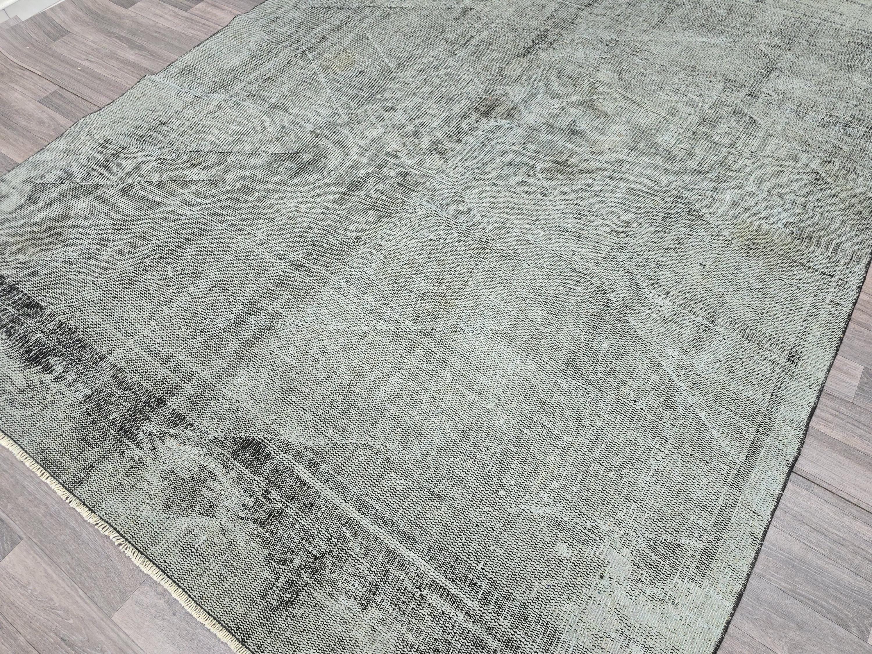 Vintage Turkish Overdyed Rug: Mint Green Distressed Bohemian Carpet (6.7x10.8 ft)