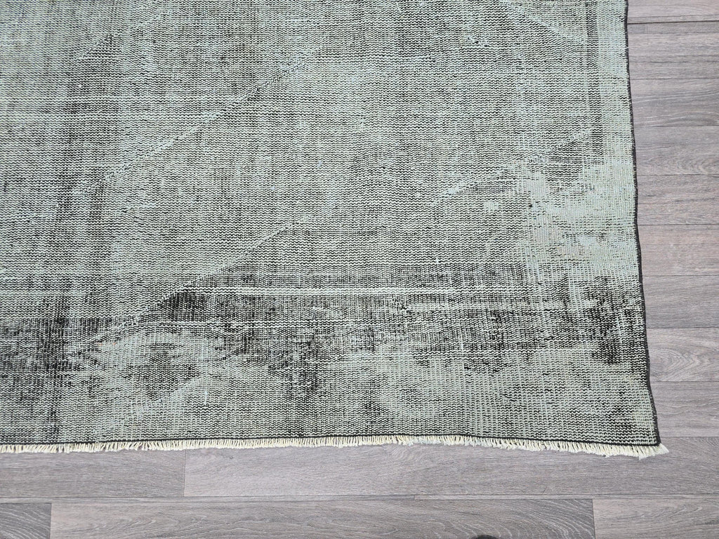 Vintage Turkish Overdyed Rug: Mint Green Distressed Bohemian Carpet (6.7x10.8 ft)