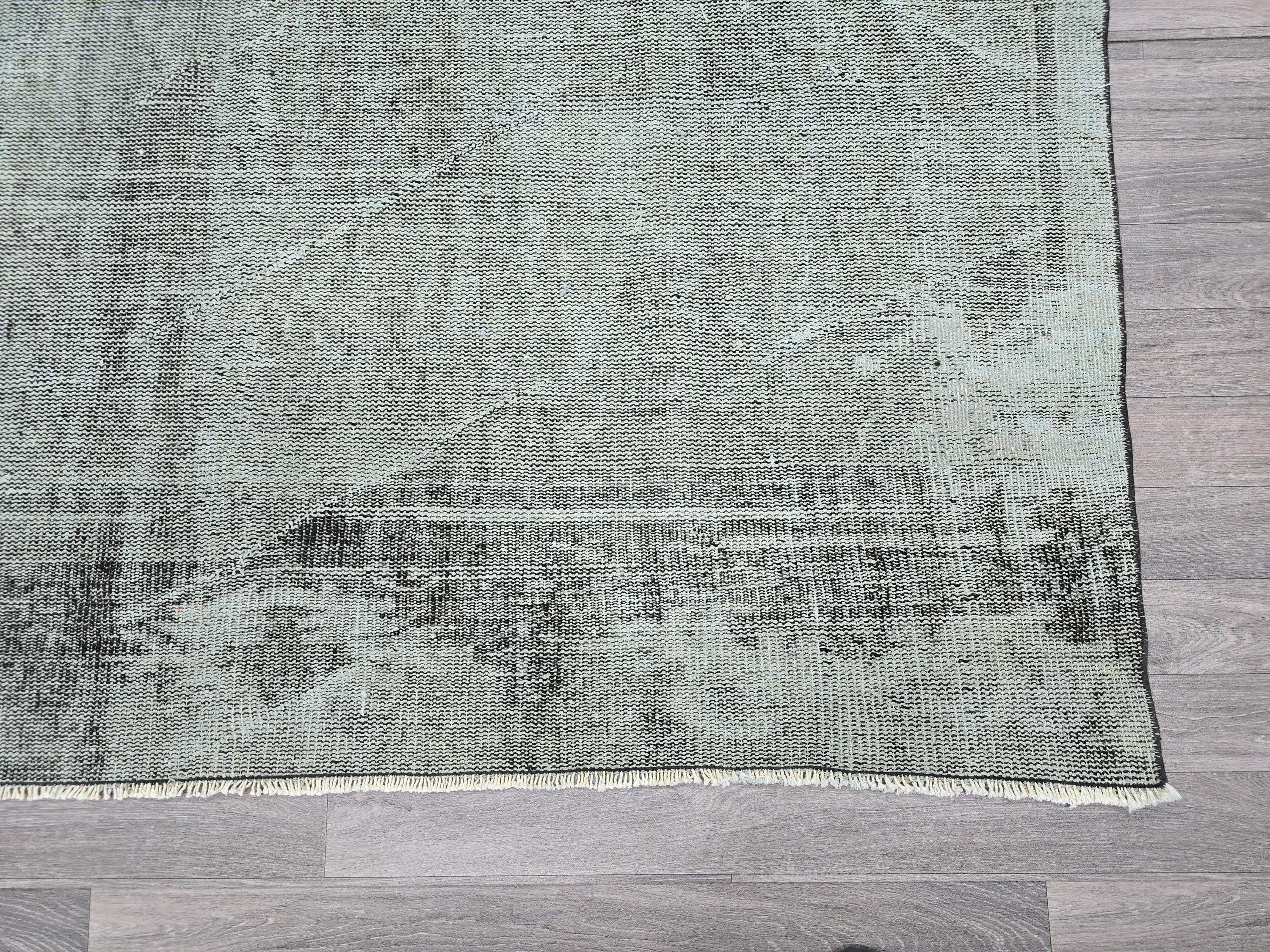 Vintage Turkish Overdyed Rug: Mint Green Distressed Bohemian Carpet (6.7x10.8 ft)