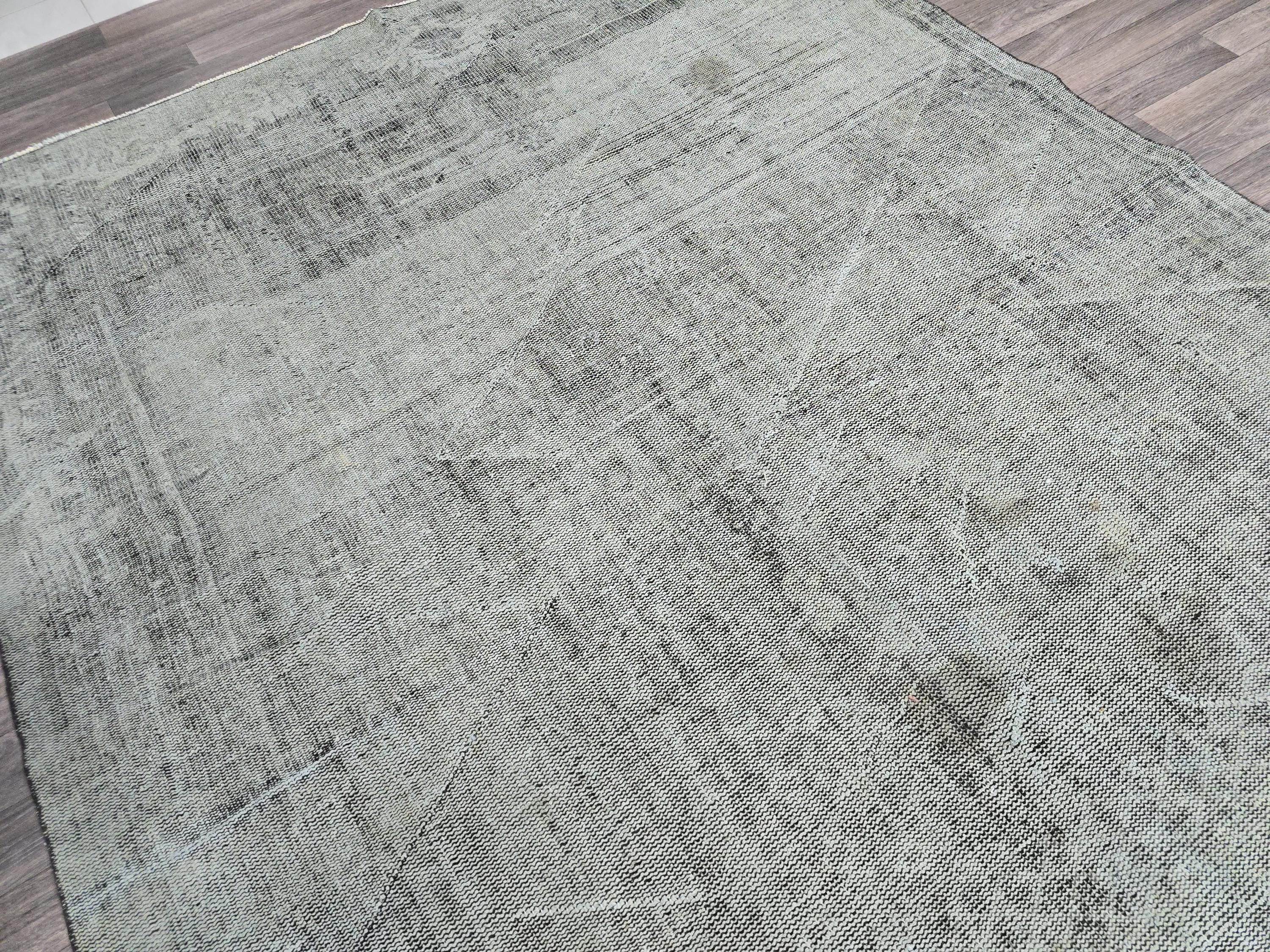 Vintage Turkish Overdyed Rug: Mint Green Distressed Bohemian Carpet (6.7x10.8 ft)
