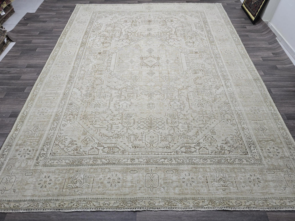 Oversize Neutral Tabriz Area Rug for Livingroom and Bedroom - Oriental Carpet - Boho Decor Rug
