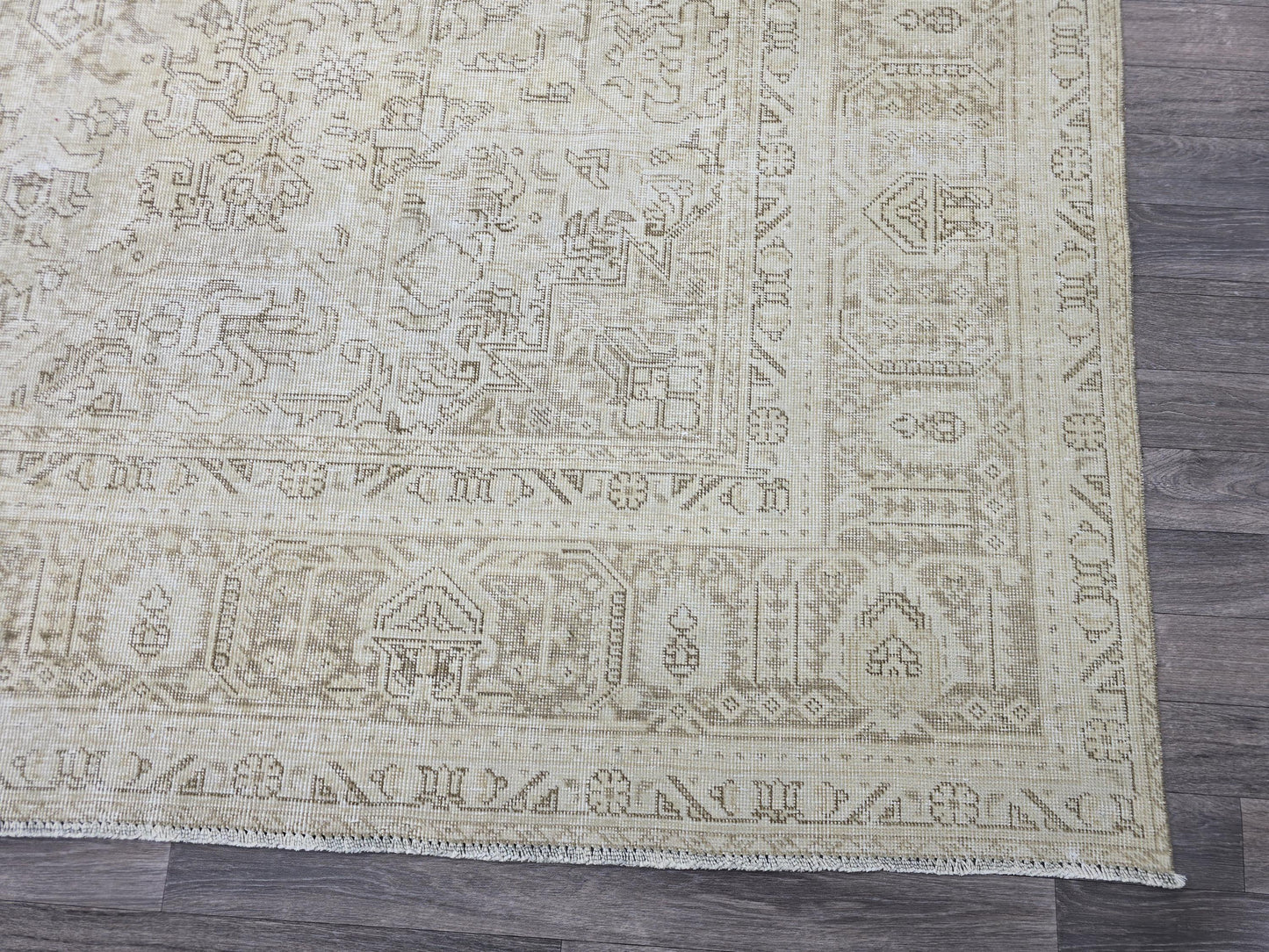 Vintage Turkish Oushak Area Rug | Muted Beige Hand-Knotted Wool Carpet | Large 9'4" x 12'3" Traditional Oriental Design