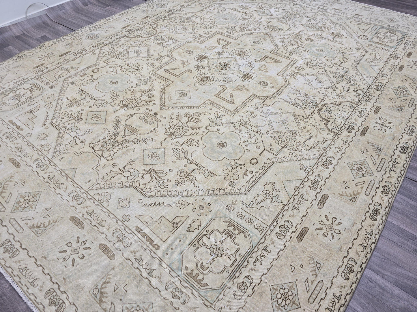 Vintage Heriz Persian Area Rug | Ivory Cream Hand-Knotted Wool Carpet | Extra Large Rug 10x12 //9'8" x 12'7"  Oriental Neutral Area Rug