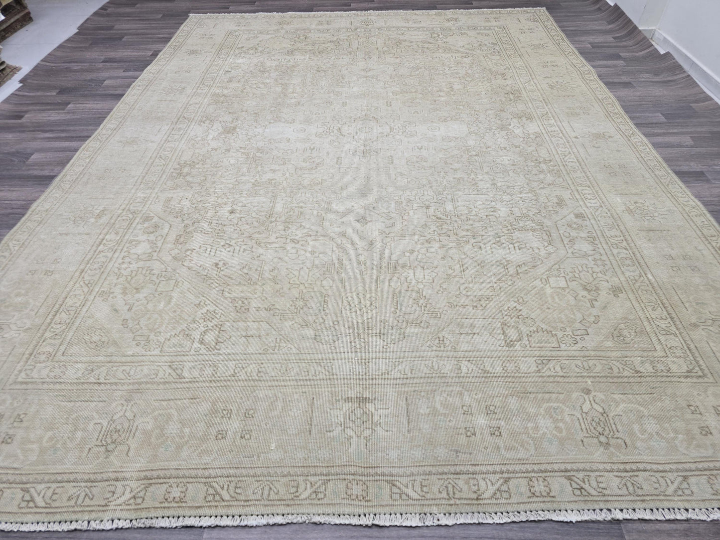 9x12 Hand Knotted Wool Vintage  Turkish Rug - Oushak Rug 9x12 - Neutral Area Rug - Beige Heriz rug //9.25x12.35 feet