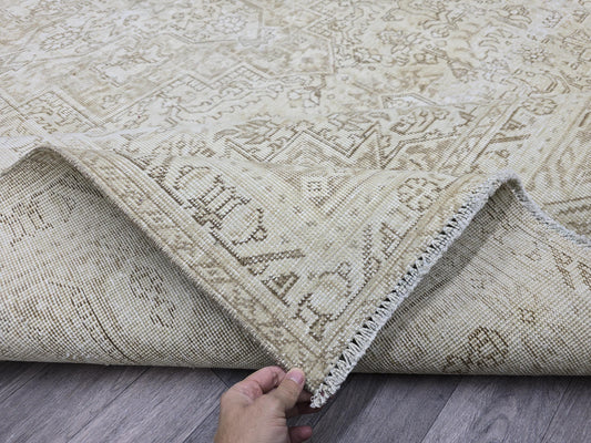 9x12 Geometric Design Neutral Area Rug - Oriental Rug - Natural Organic Wool Rug - Handmade Carpet - Extra Large Muted Turkish Area Rug