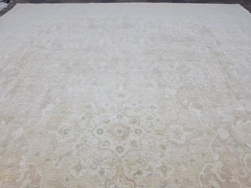 Large Vintage Handwoven Turkish Oushak Wool Rug: 9.6x12.6 ft