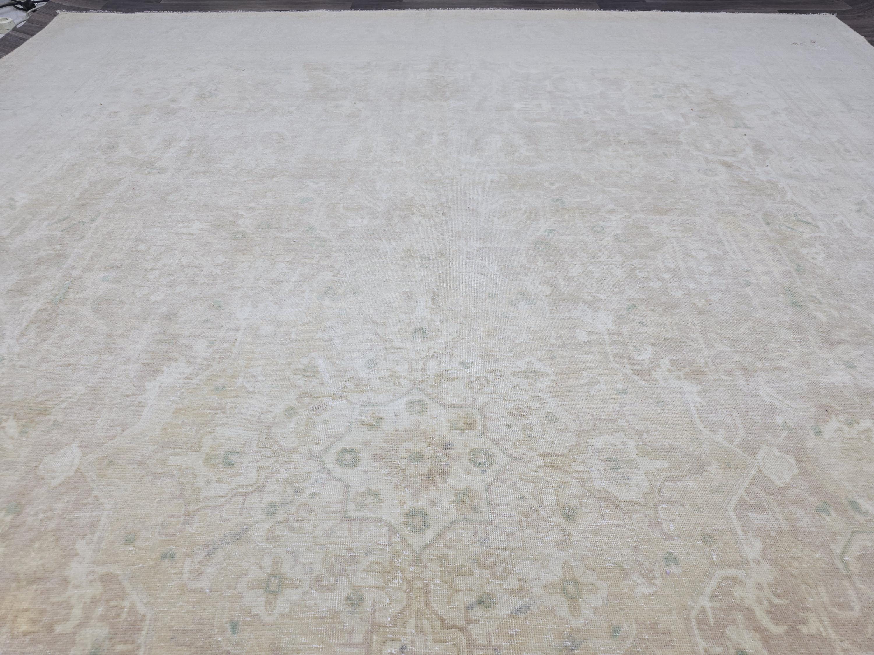 Large Vintage Handwoven Turkish Oushak Wool Rug: 9.6x12.6 ft