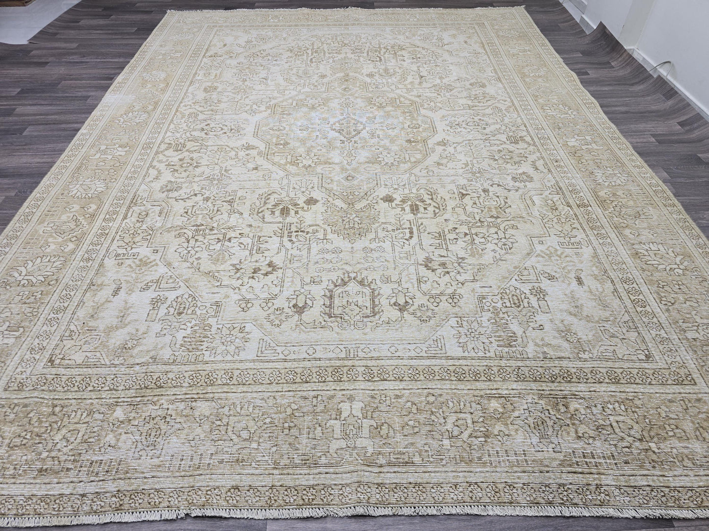 9x12 Turkish Rug - Neutral Area Rug for Bedroom and Livingroom, Large Oushak Rug 9'4" x 12'5" ft, Beige Carpet, Bohemian Living Room Decor
