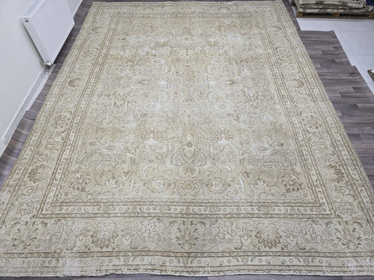 11x14 Neutral Area Rug/ Oversized Vintage Carpet/ Extra Large Natural Wool Rug For Livingroom/ Muted Turkish Oushak Rug/ 11x14.10 feet