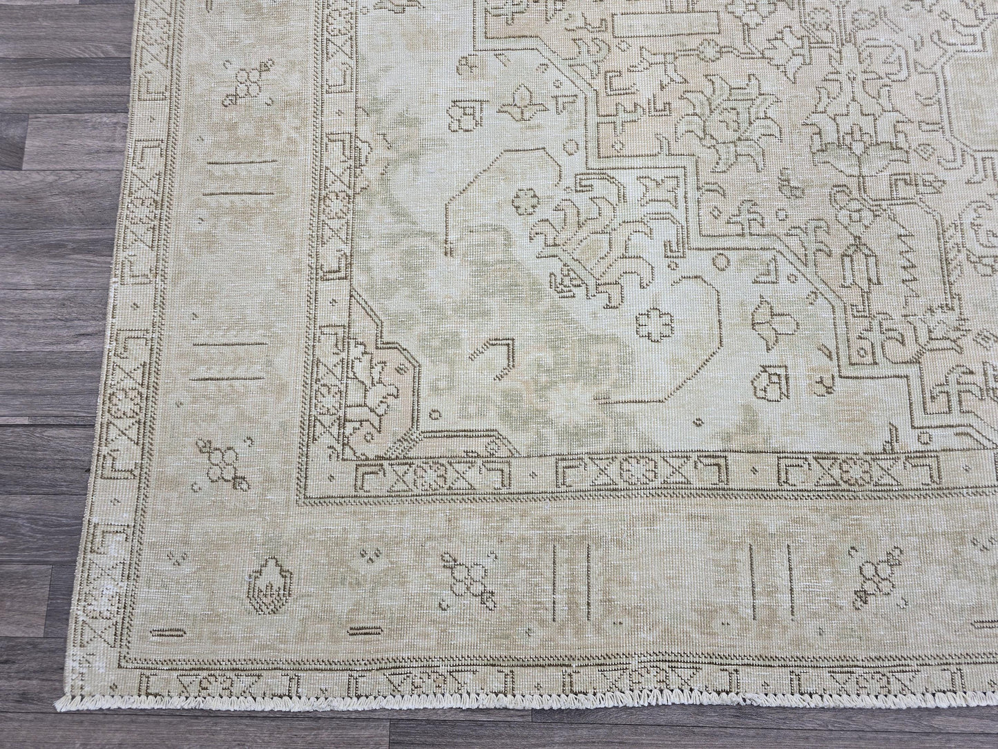 Vintage Turkish Oushak Rug | 9.45x12.25 ft | Neutral Beige Large Area Rug | Handwoven Anatolian Carpet