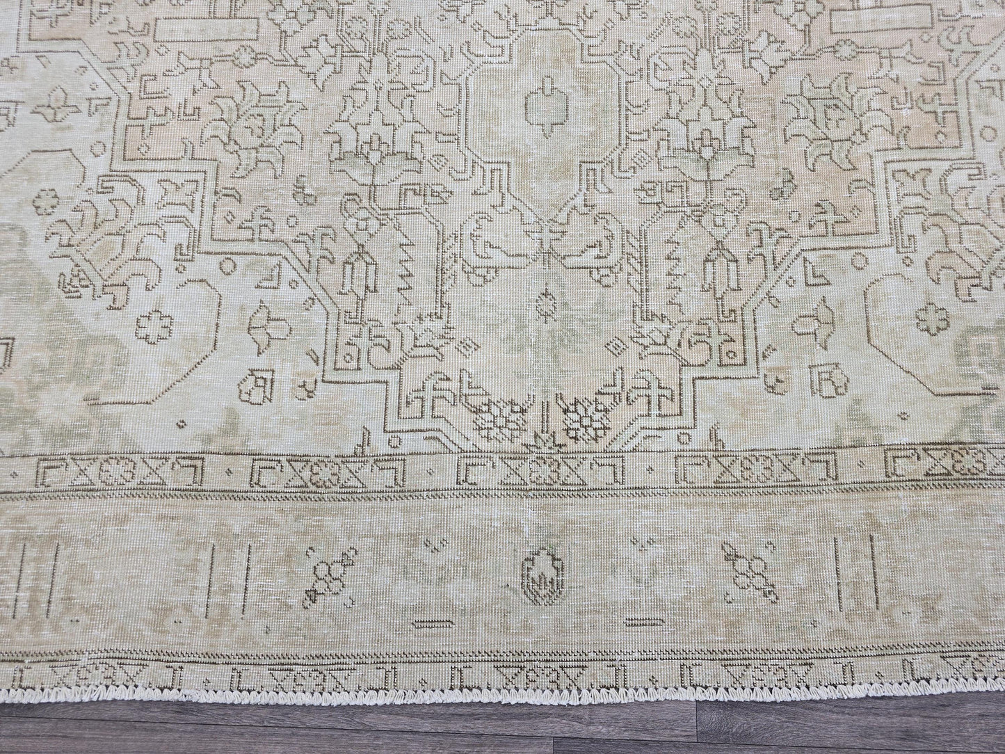 Vintage Turkish Oushak Rug | 9.45x12.25 ft | Neutral Beige Large Area Rug | Handwoven Anatolian Carpet