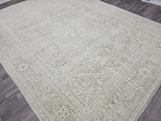 9x12 Vintage Neutral Handmade Wool Rug, 9.30x12.25 ft, Boho Farmhouse Area Rug, Turkish Beige Distressed Carpet, FREE Shipping