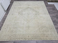 10x12 Vintage Turkish Rug: Hand-Knotted Wool, Neutral Geometric Carpet