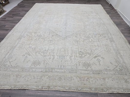 10x13 Neutral Vintage Turkish Area rug Handmade // 9.65x12.60 feet